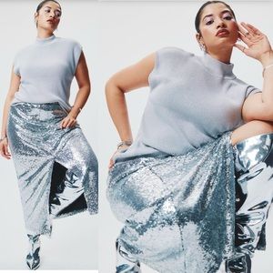 ELOQUII Sequin silver, maxi skirt